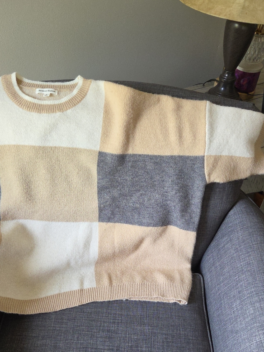 Newbury Kustom Women's Colorblock Crewneck Sweater - Cream, Beige & Gray